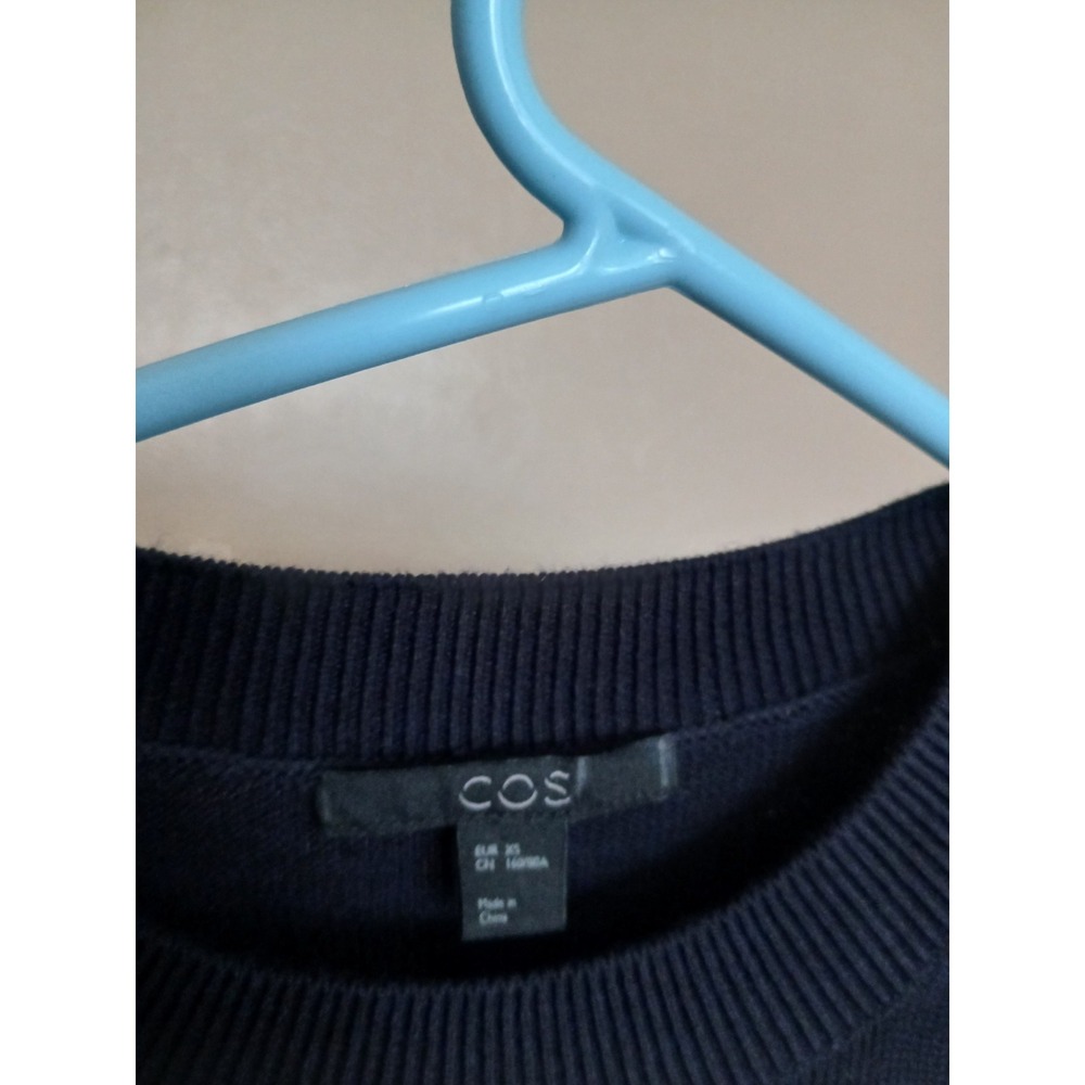 Cos Dress XS Knit Woven Pleat Combo Navy Blue Lagenlook Artsy Minimalist - Picture 12 of 15